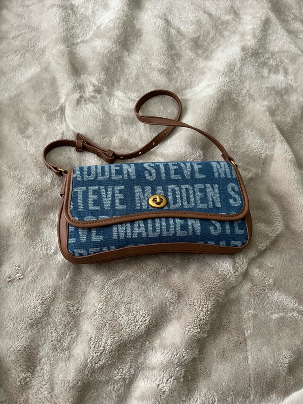 Steve Madden Denim Logo Crossbody with Brown Trim